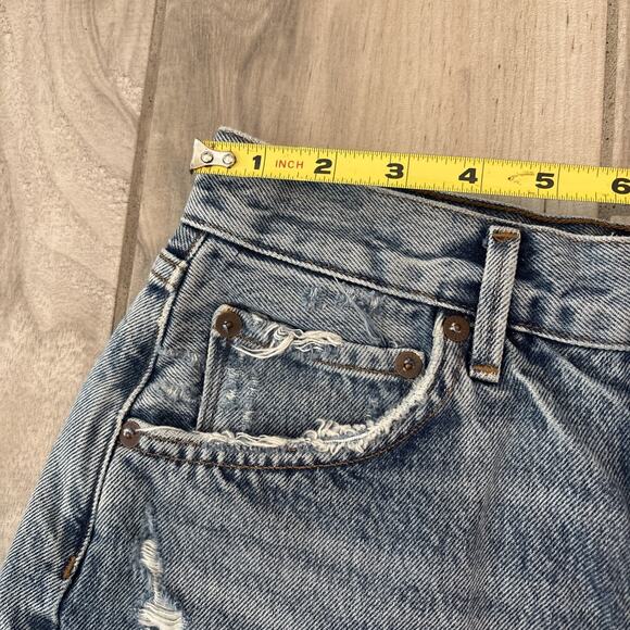 Agolde Denim Shorts Blue Jaden Cut Off Distressed Button Fly High Rise Size 28 - Picture 6 of 10